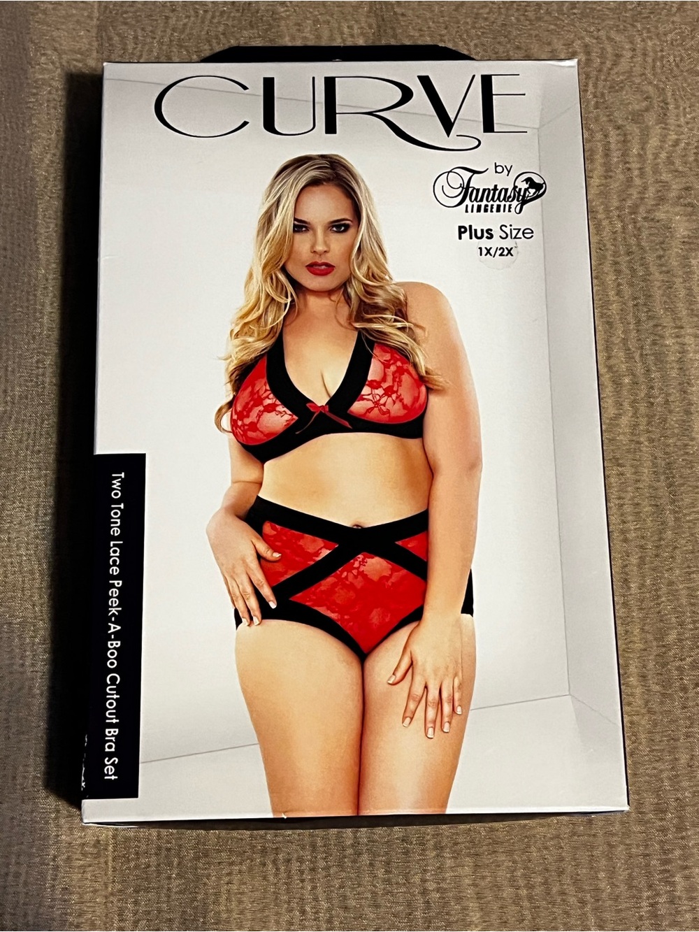 Curve by Fantasy Lingerie Plus Size Red & Black Lace Bra and Brief Set